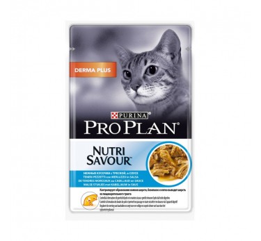 ПРО ПЛАН Влажный корм Purina Pro Plan для кошек с чувствительной кожей, треска в соусе, пауч, 85 г